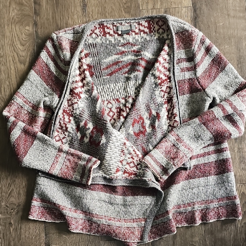 Natural Reflections Sweater Open-Front Stripe Knit Cardigan Aztec Bohemian Large